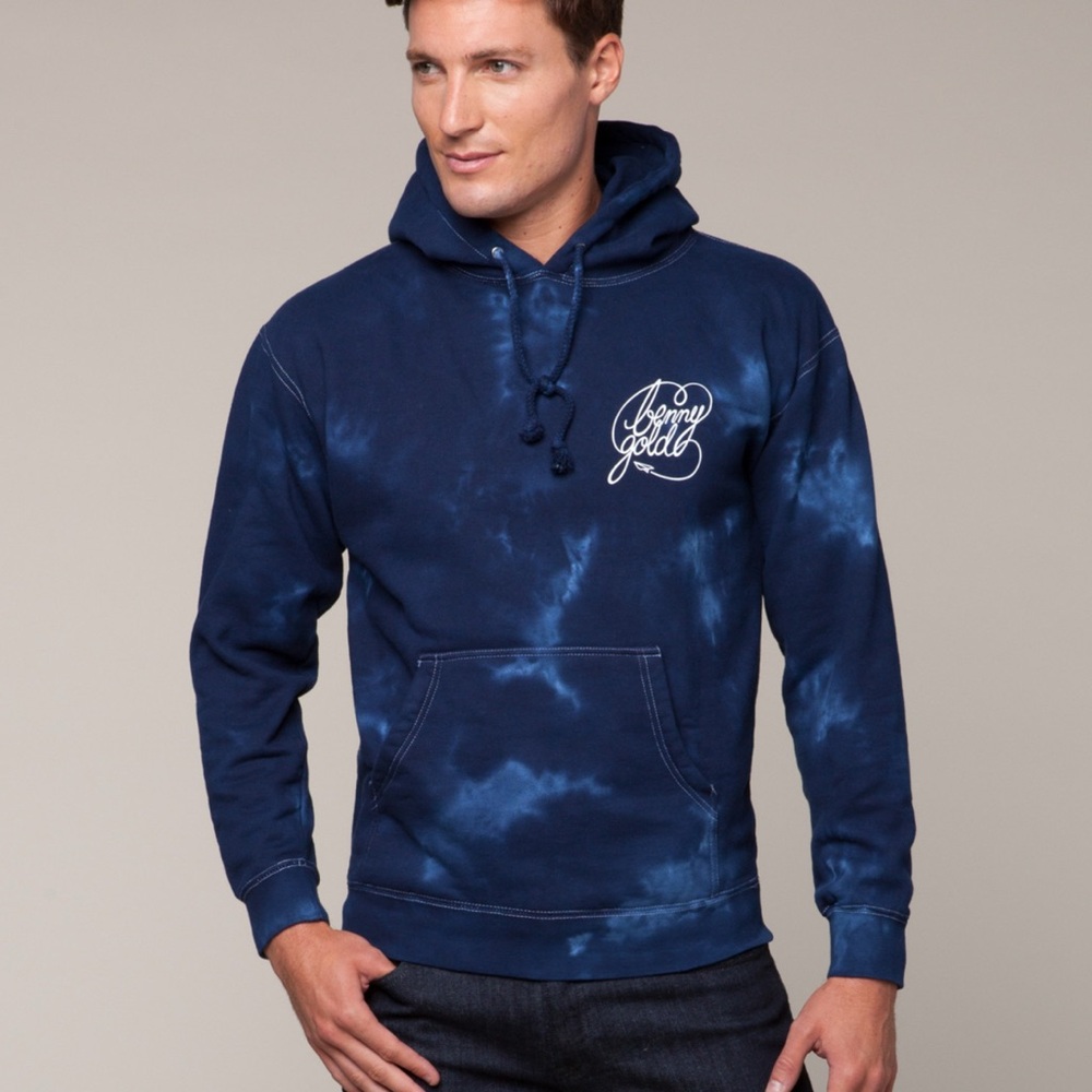 Benny Gold Galaxy Tie Dye Navy Blue Hoodie Sweatshirt with Logo Men’s M